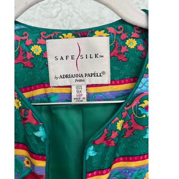 Safe Silk by Adrianna Papell Vintage Designer Silk Jacket - Size 14 Petite - Picture 4 of 9